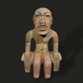 Pre-Columbian Olmec green stone bench figure