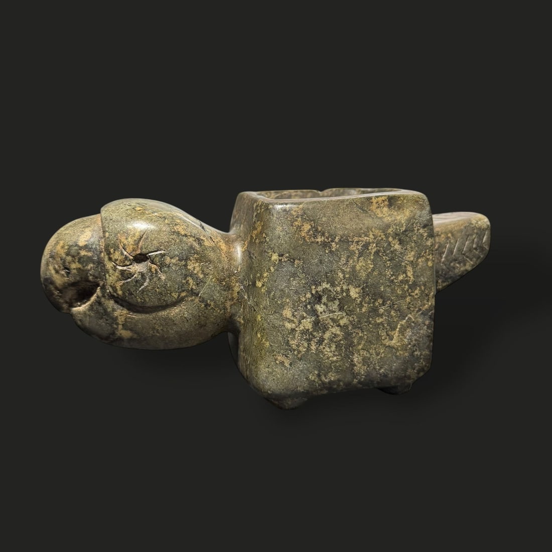 Pre-Columbian Valdivia green stone parrot mortar (1 of 3)