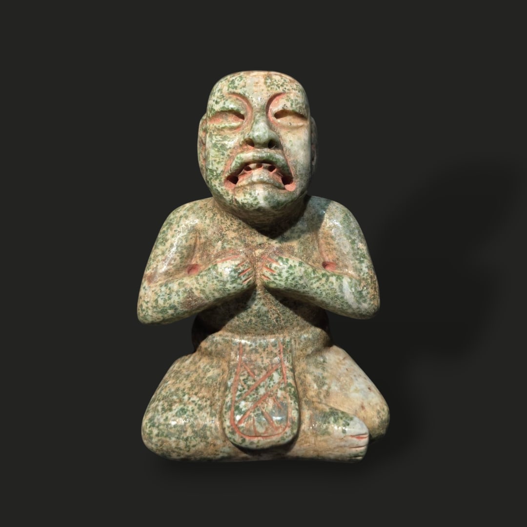 Pre-Columbian Olmec green stone seated figure (1 of 4)
