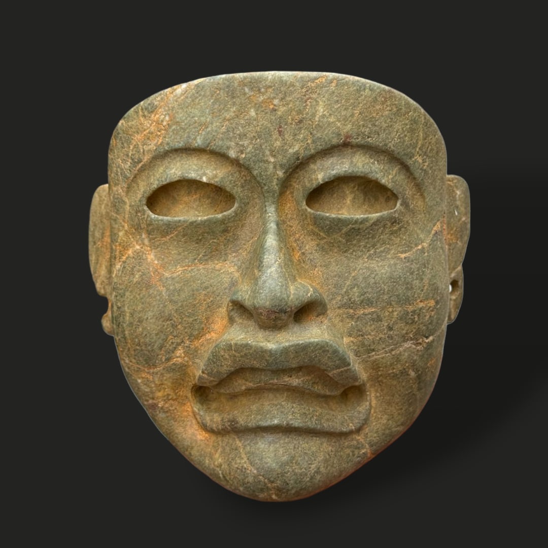 Pre-Columbian Olmec green stone mask (1 of 4)