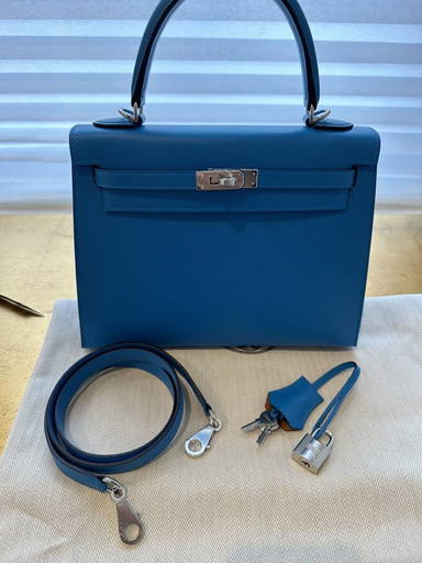 Hermes Kelly 25 Sellier Blue Brume Epsom GHW