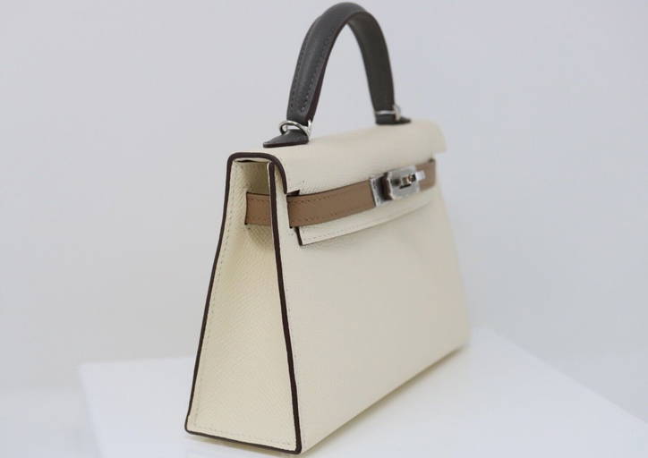 Hermes Craie White Epsom Mini Kelly II 20 cm Bag Pochette Clutch