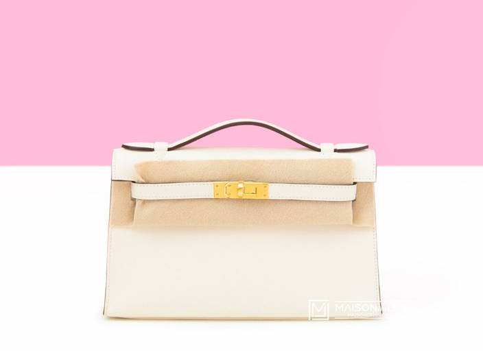 Hermes Rose Azalee PHW Mini Kelly Pochette Clutch