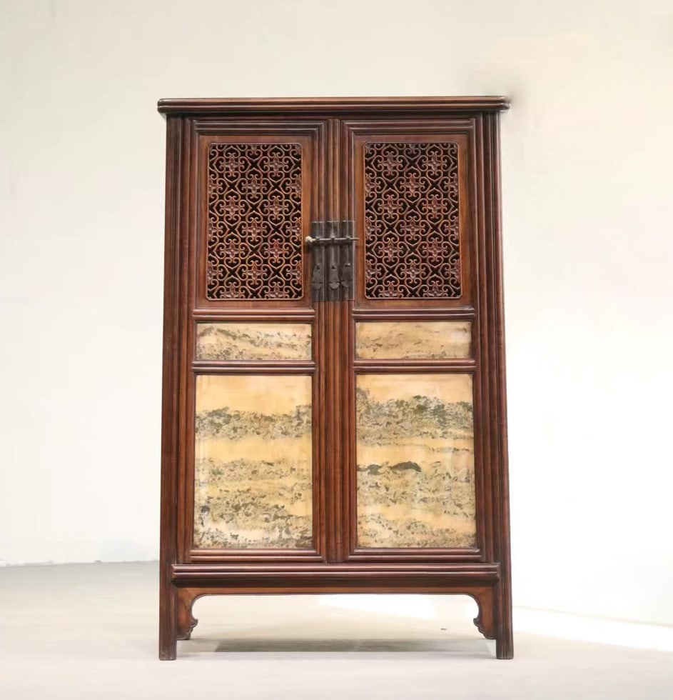 Qing Dynasty yellow rosewood inlaid marble cabinet (1 of 8)