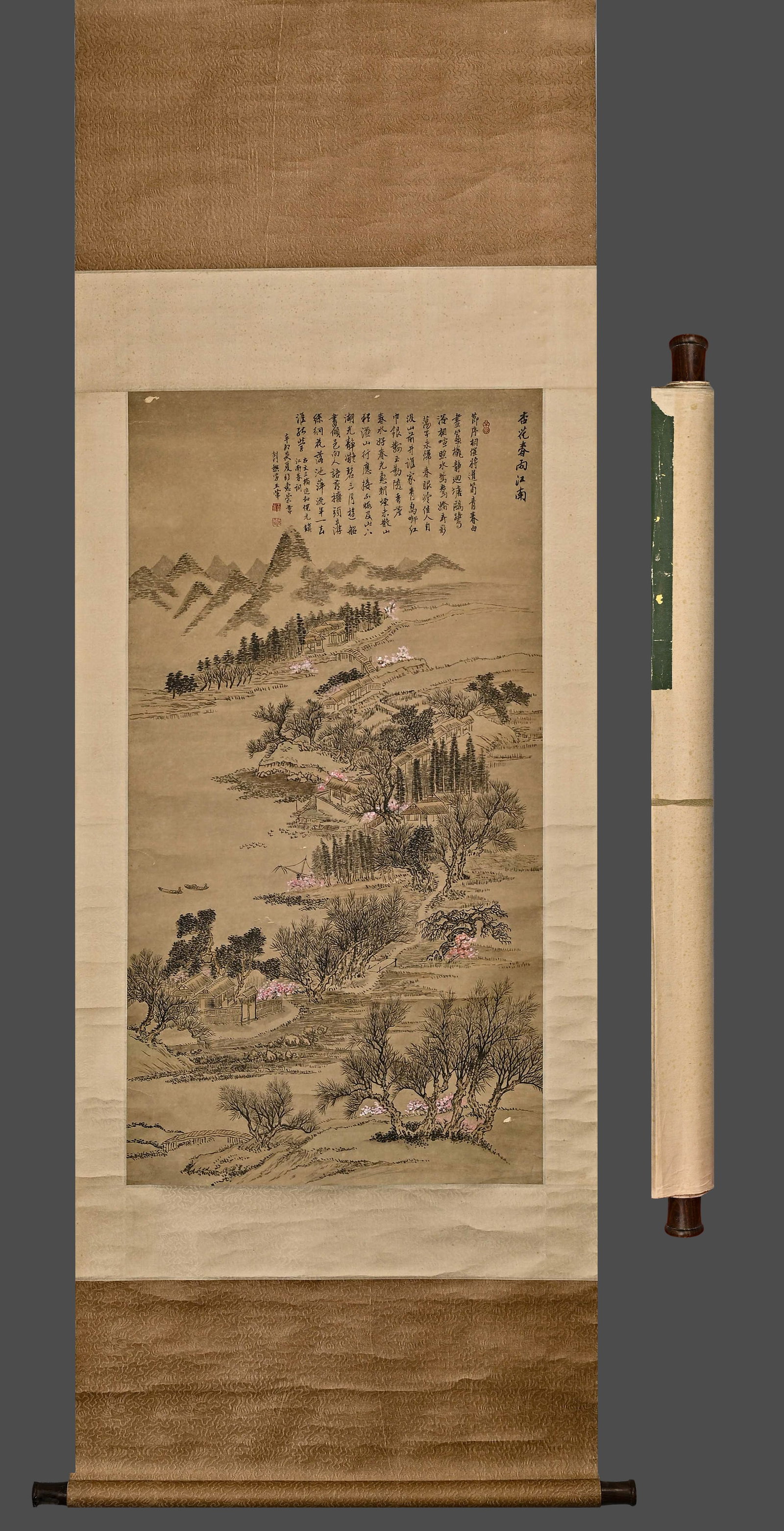 Wang Hui Xinghua spring rain Jiangnan drawing this vertical axis: Height: 110 cm, width: 57 cm