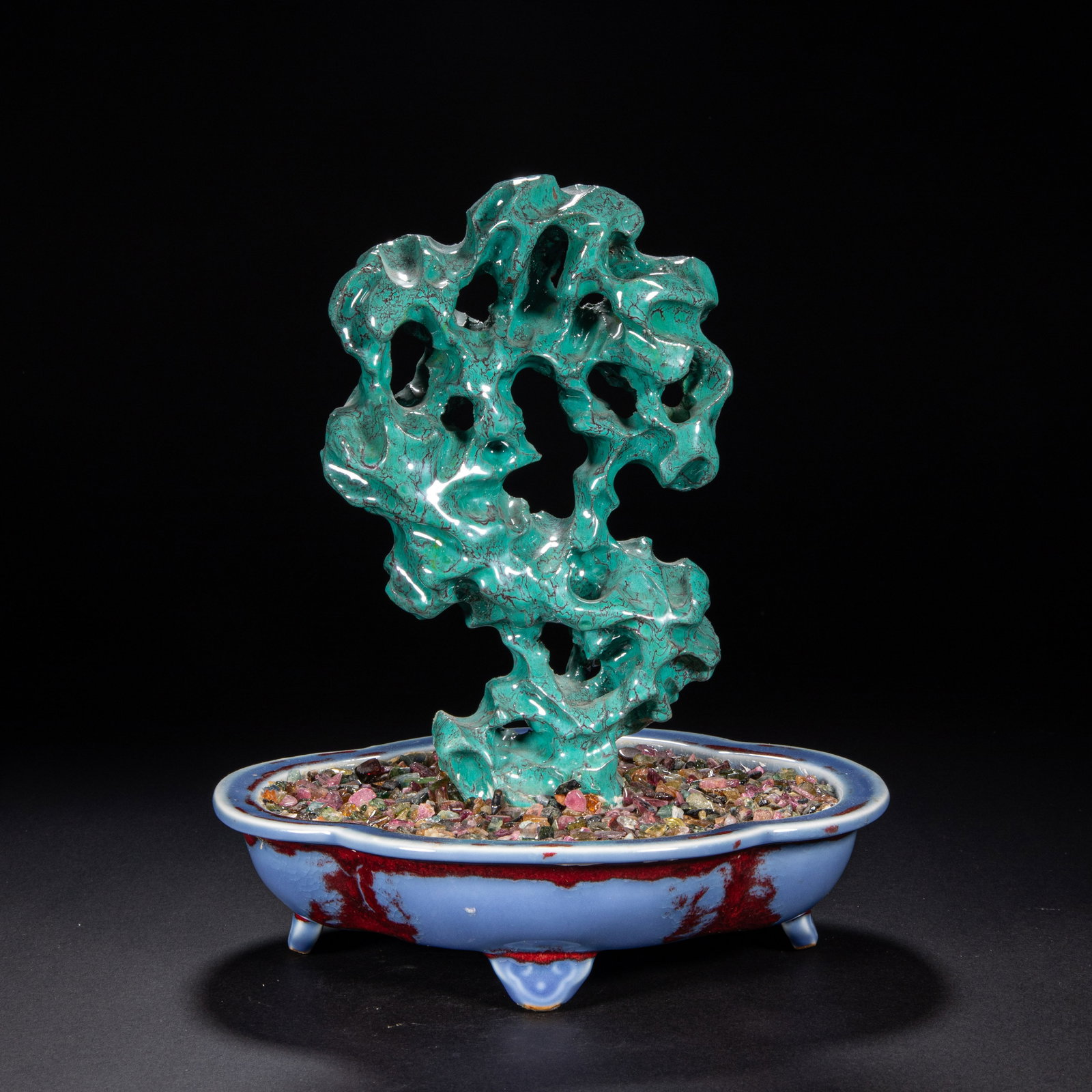 Lu Jun glazed bonsai: Height: 26 cm, Width: 21 cm, Weight: grams