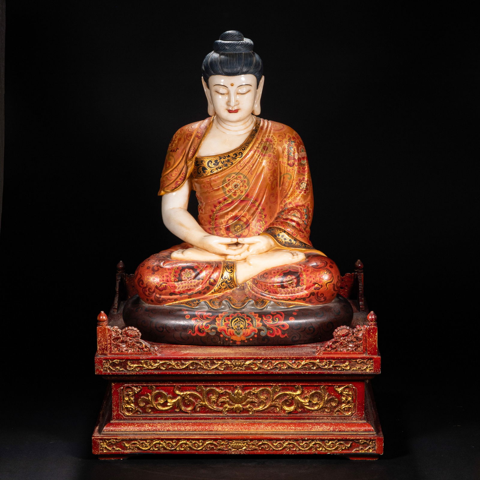 A 18th-century white marble gilded Buddha statue (1 of 7)