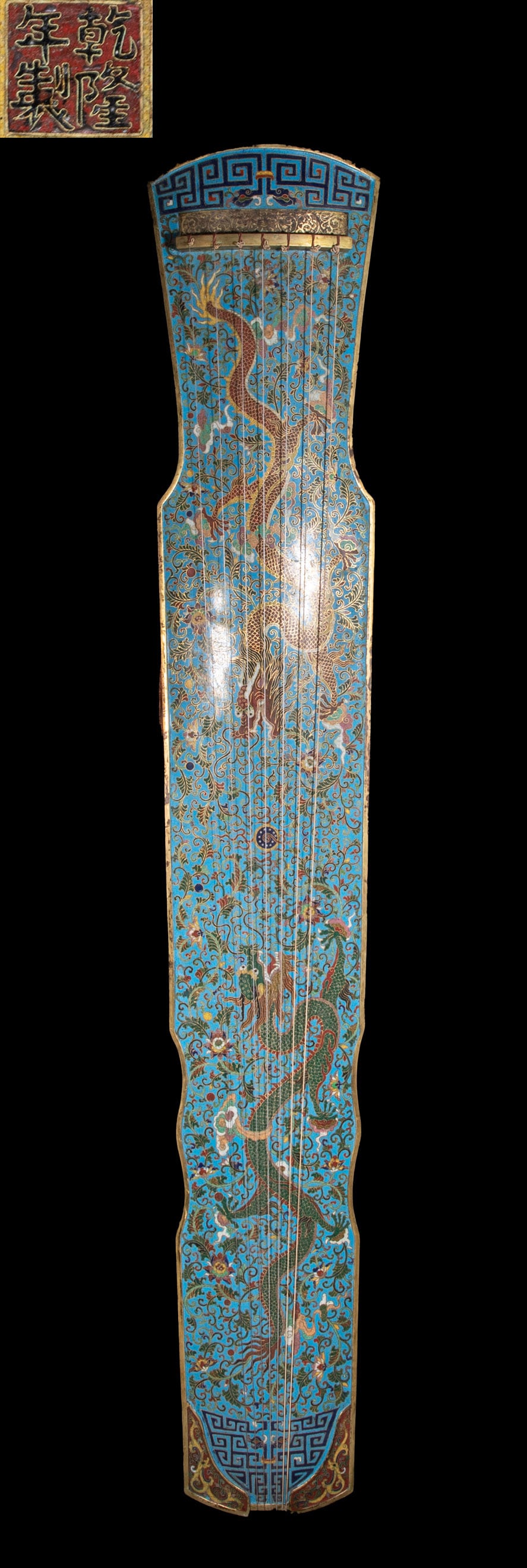 An 18th-century cloisonne guqin: Height:100cm, width:30cm