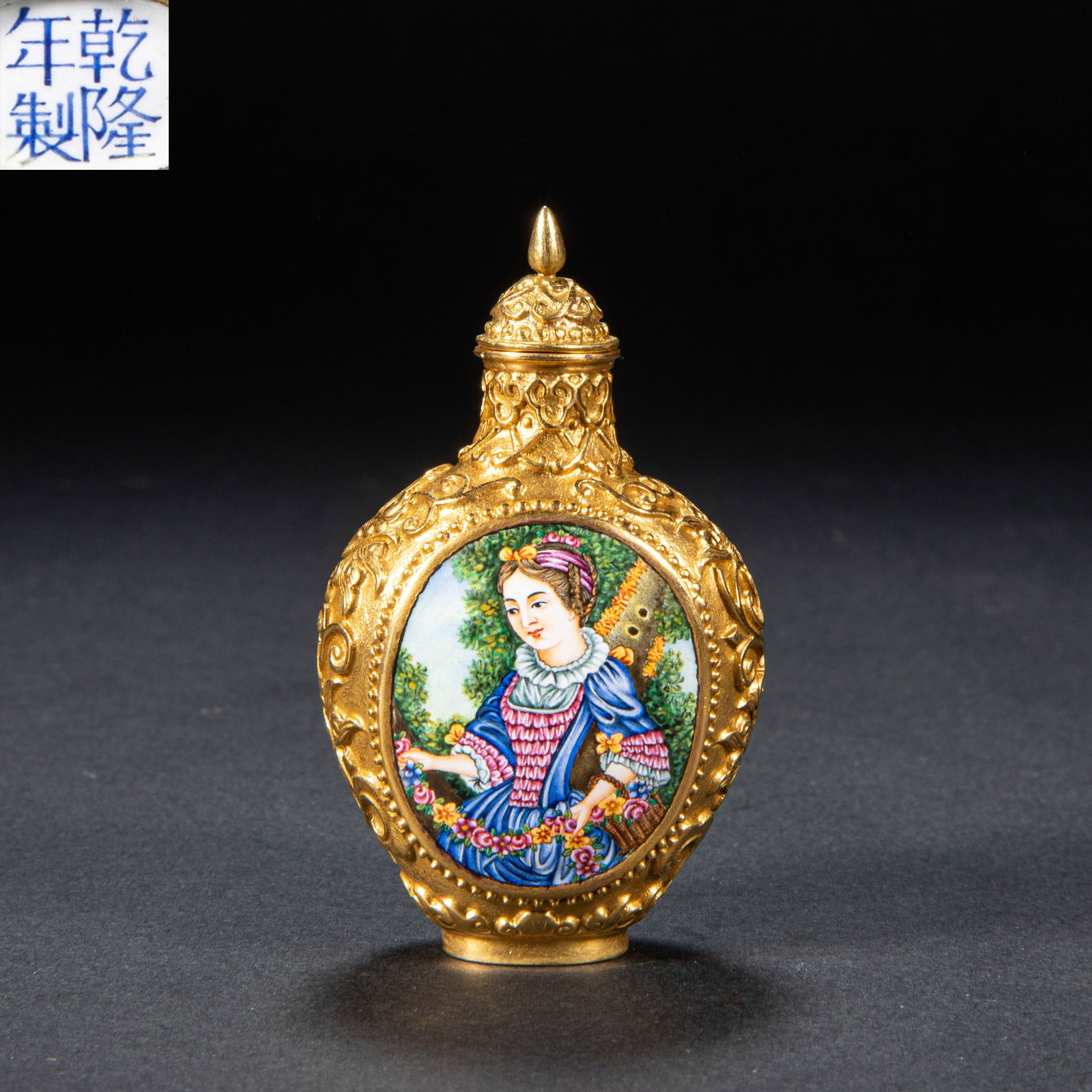 Pure gold painted enamel snuff pot from the 18th century: Height: 5cm, width:3.5cm?Weight:30g