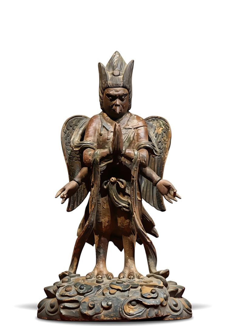 A 15th-century wood carving of Lei Zhenzi: Height?58cm, width:25cm