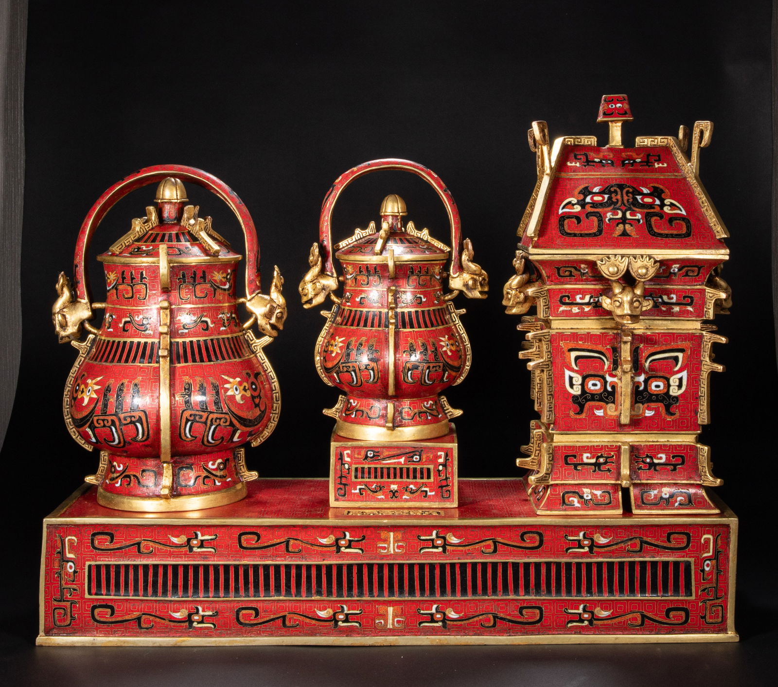 18th-century cloisonne wine sets imitating bronze: Height?80cm, width:90cm