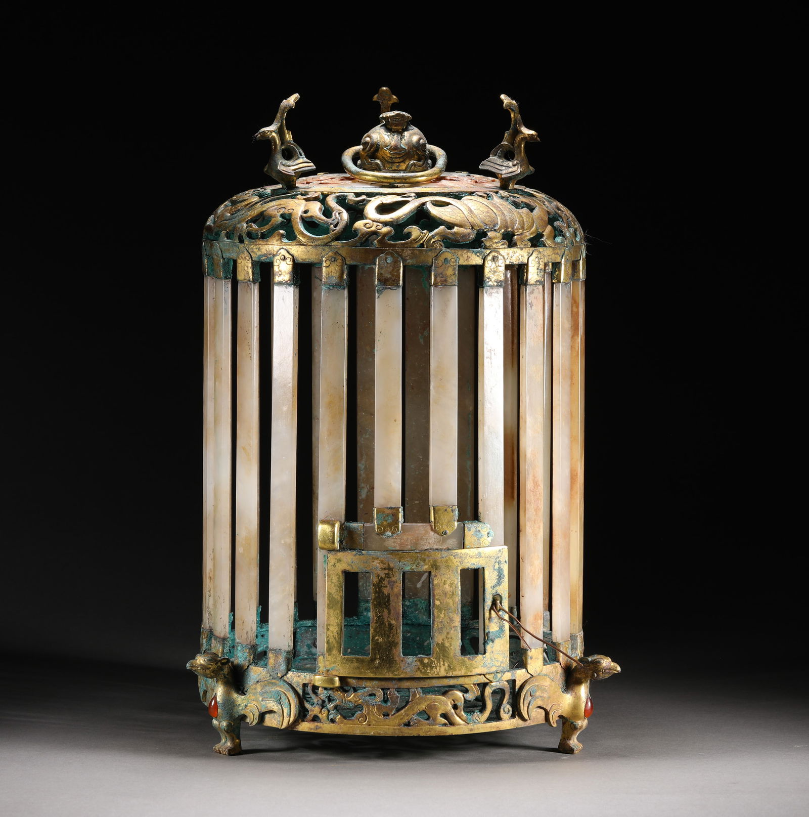A 10th-century copper, gold-inlaid and jade-inlaid birdcage (1 of 11)