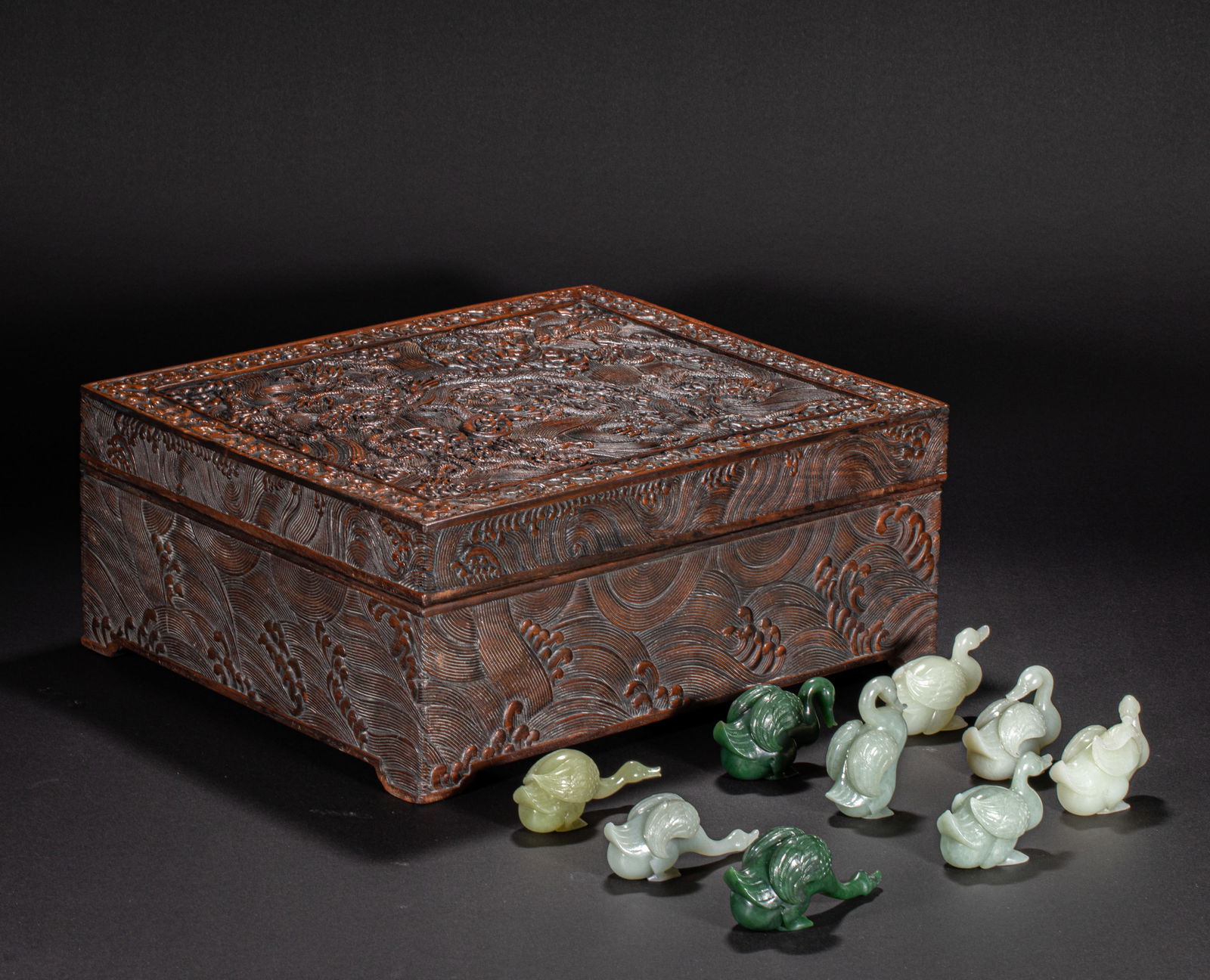 A group of 18th-century Hotan jade geese: Height?4cm, width?9cm