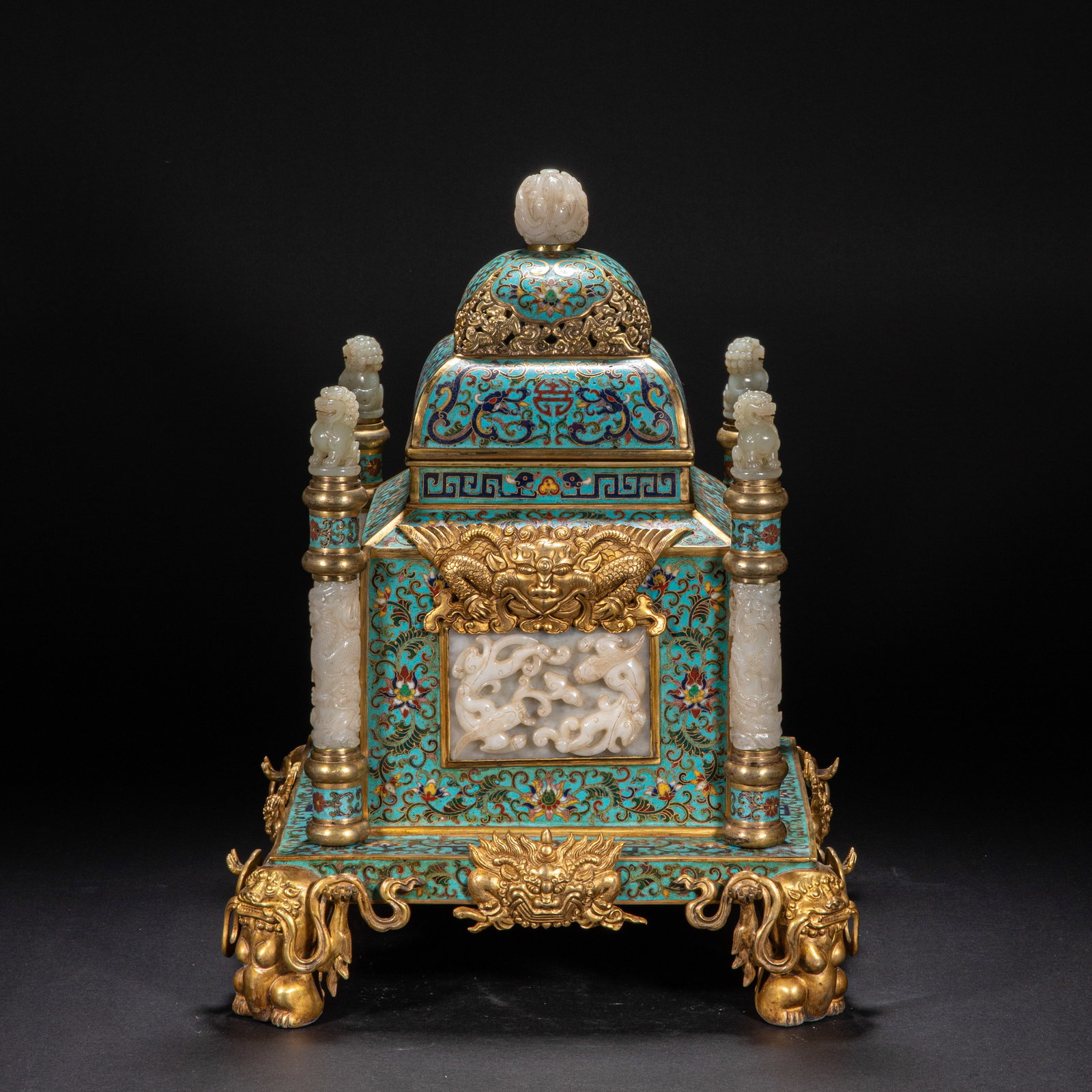 An 18th-century cloisonne incense burner inlaid with Hetian jade (1 of 10)