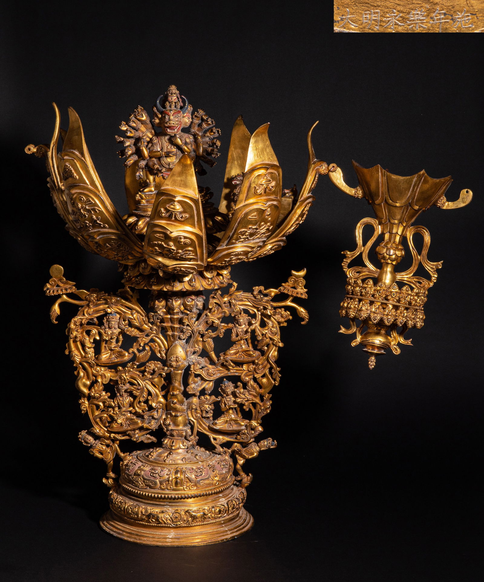A 15th-century gilded copper lotus Buddha: Height?90cm, width?39cm