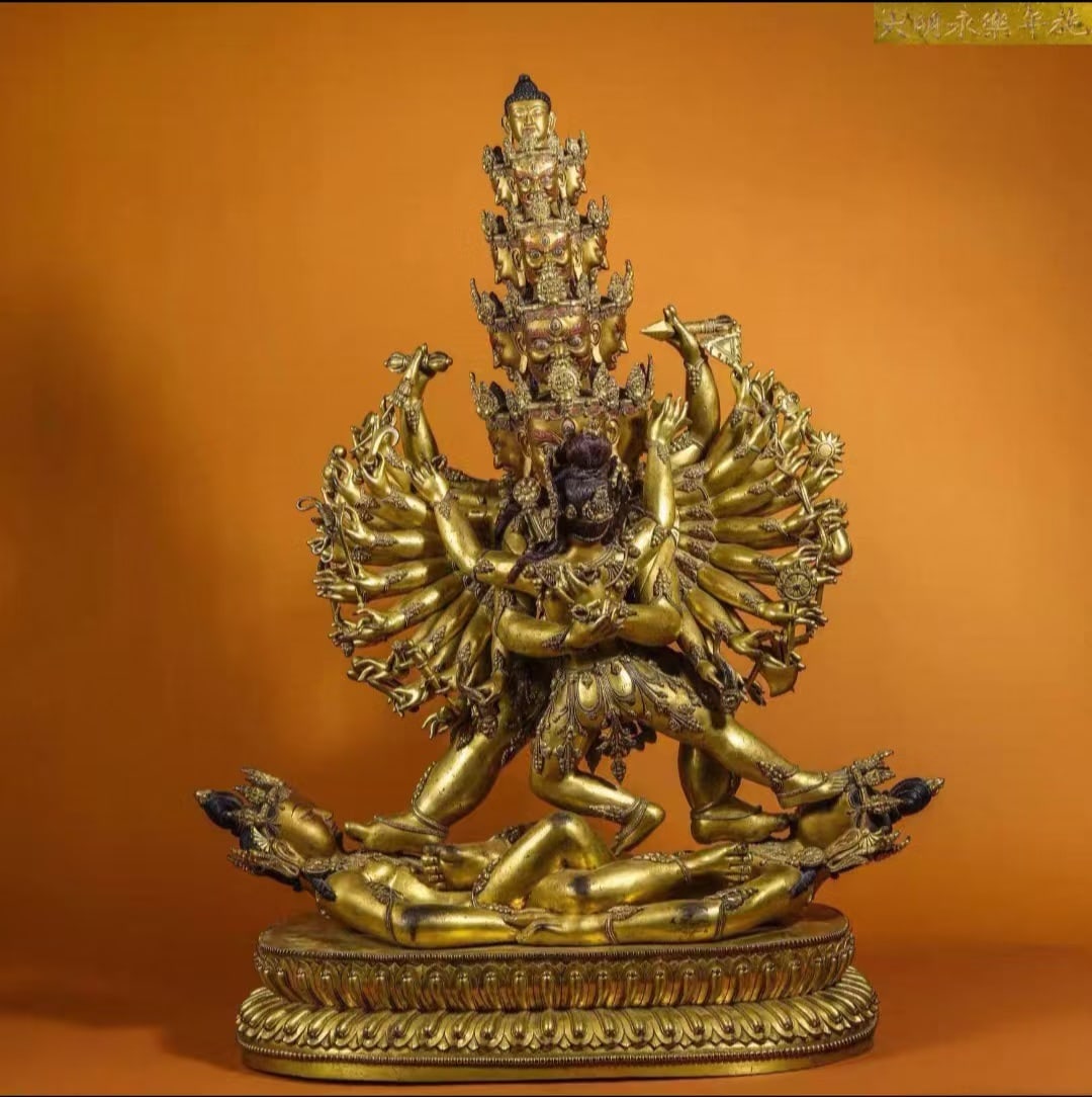 A 15th-century gilded copper Buddha statue: Height?88cm, width?58cm