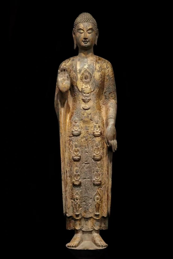 A 6th-century bluestone gilded Buddha statue: Height?136cm