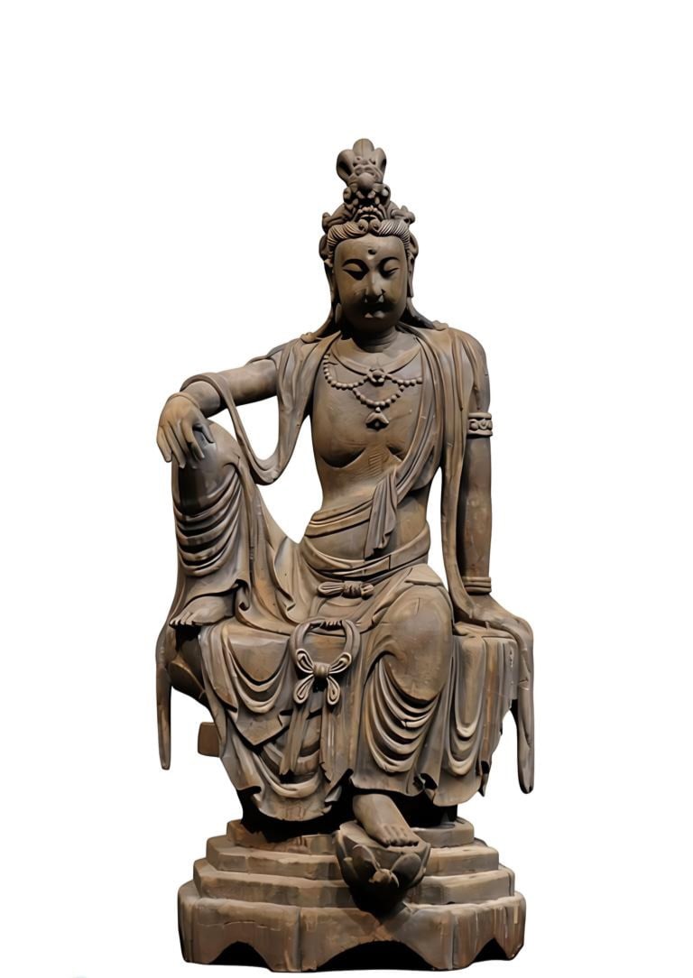 A 15th-century wood-carved Guanyin: Height?86cm