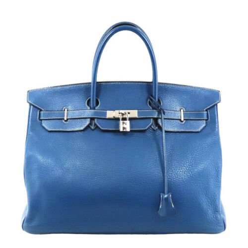HERMES Birkin 40 Taurillon Clemence Blue Thalassa Blue Women's Handbag (1 of 8)