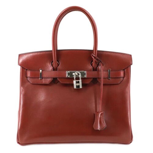 HERMES Birkin 30 Box Calf Rouge Ash/Red Silver Hardware Women's Handbag (1 of 8)