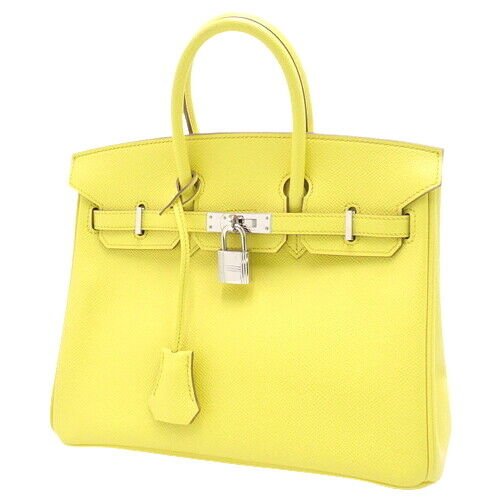 HERMES Birkin 25 Veau Epsom Palladium Metal Fittings Lime/Yellow Women's Handbag (1 of 5)