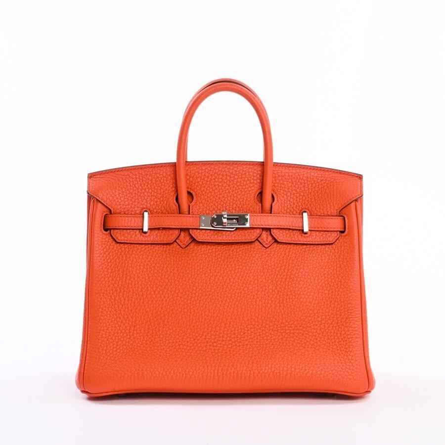 HERMES Birkin 25 Taurillon Clemence Orange Poppie Palladium Women's Handbag (1 of 9)