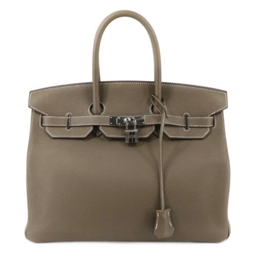 HERMES Birkin 35 Taurillon Clemence Gray Etoupe Silver Hardware Women's Handbag (1 of 8)