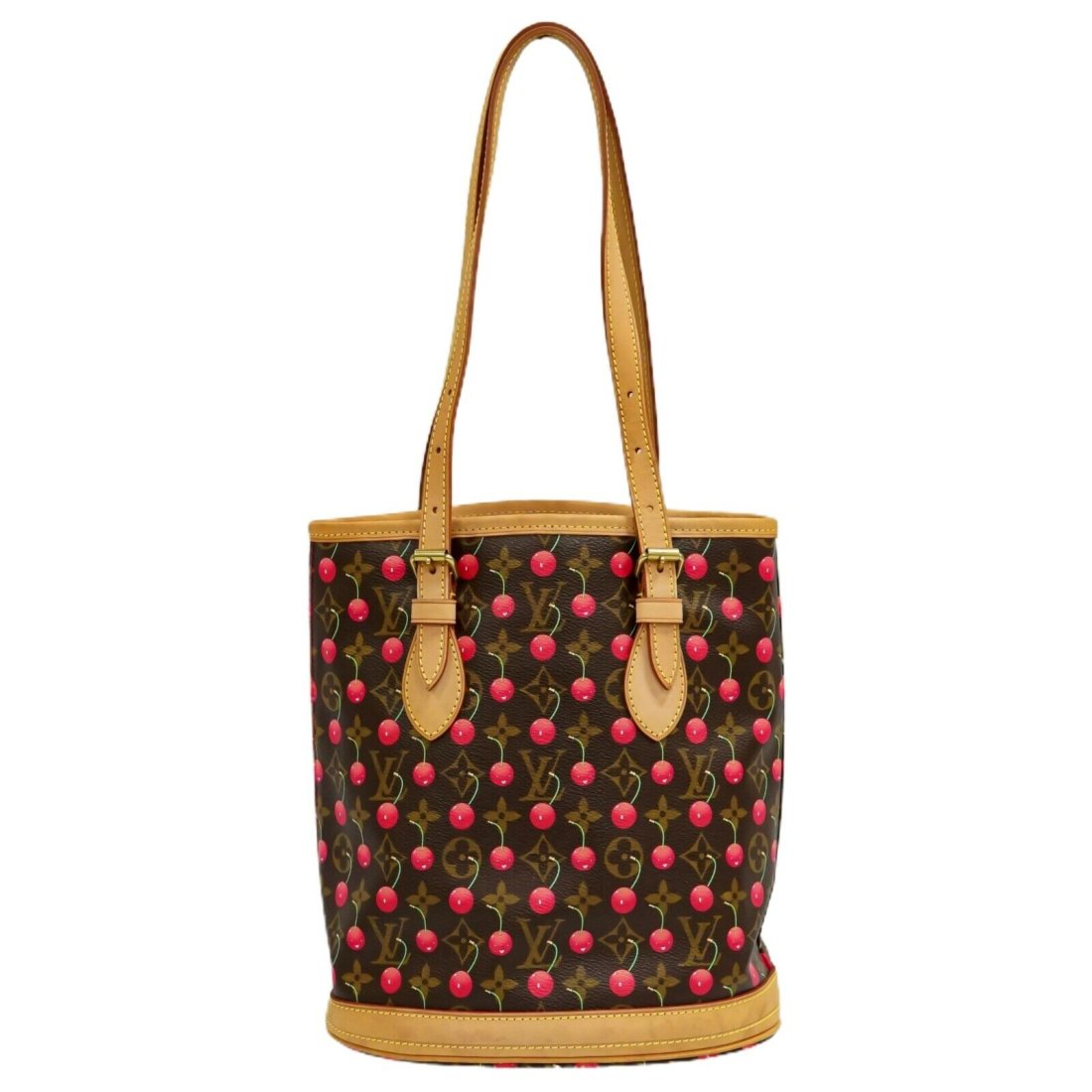 Louis Vuitton Bucket PM M95012 Monogram Cherry Canvas Tote Bag Red Brown (1 of 11)