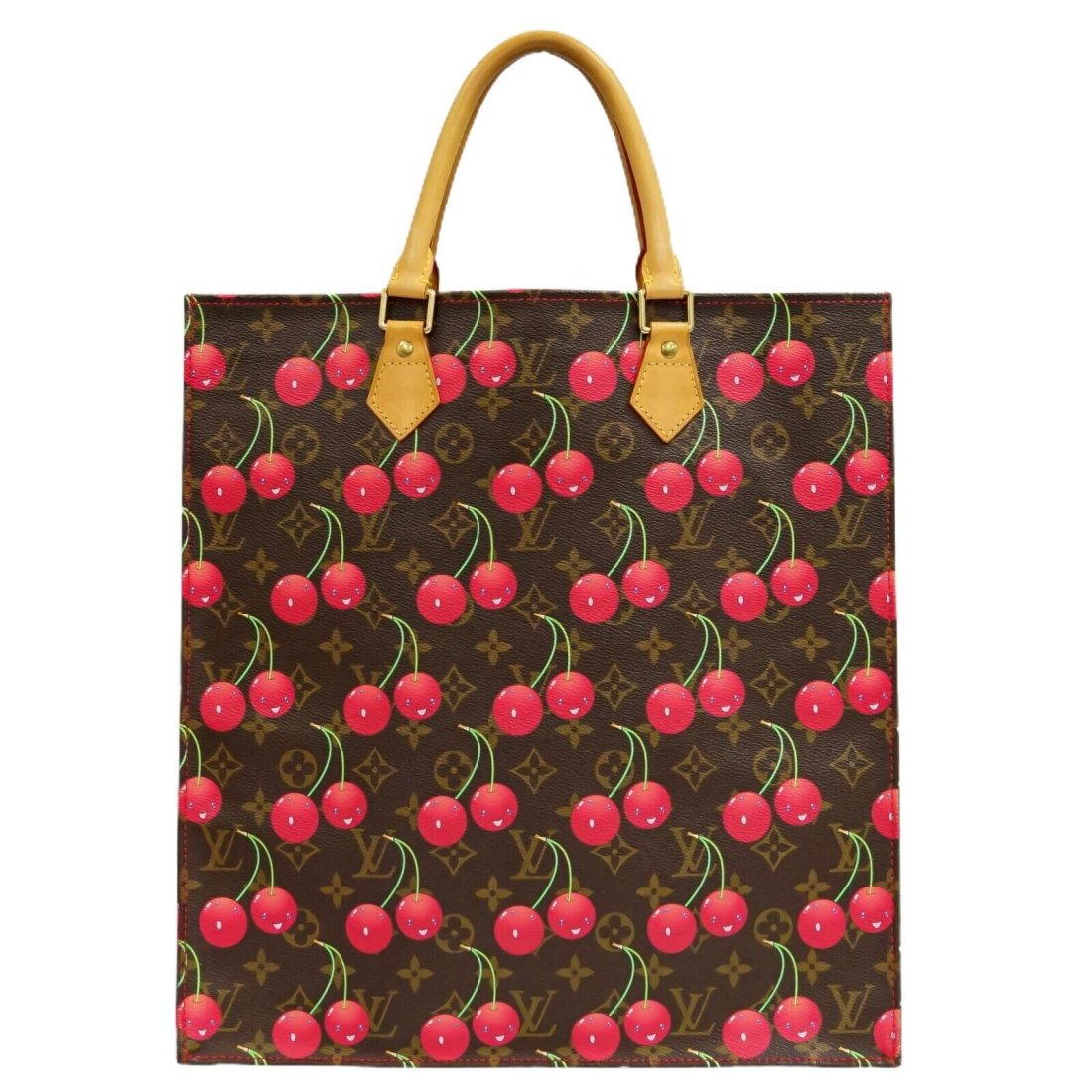 Louis Vuitton Sac Plat M95010 Monogram Cherry Canvas Tote Handbag Red Brown (1 of 10)