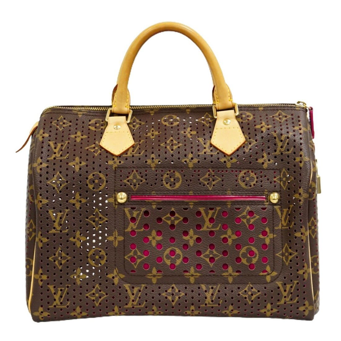 Louis Vuitton Speedy 30 M95180 Monogram Perfo Canvas Handbag Fuchsia Pink Brown (1 of 9)