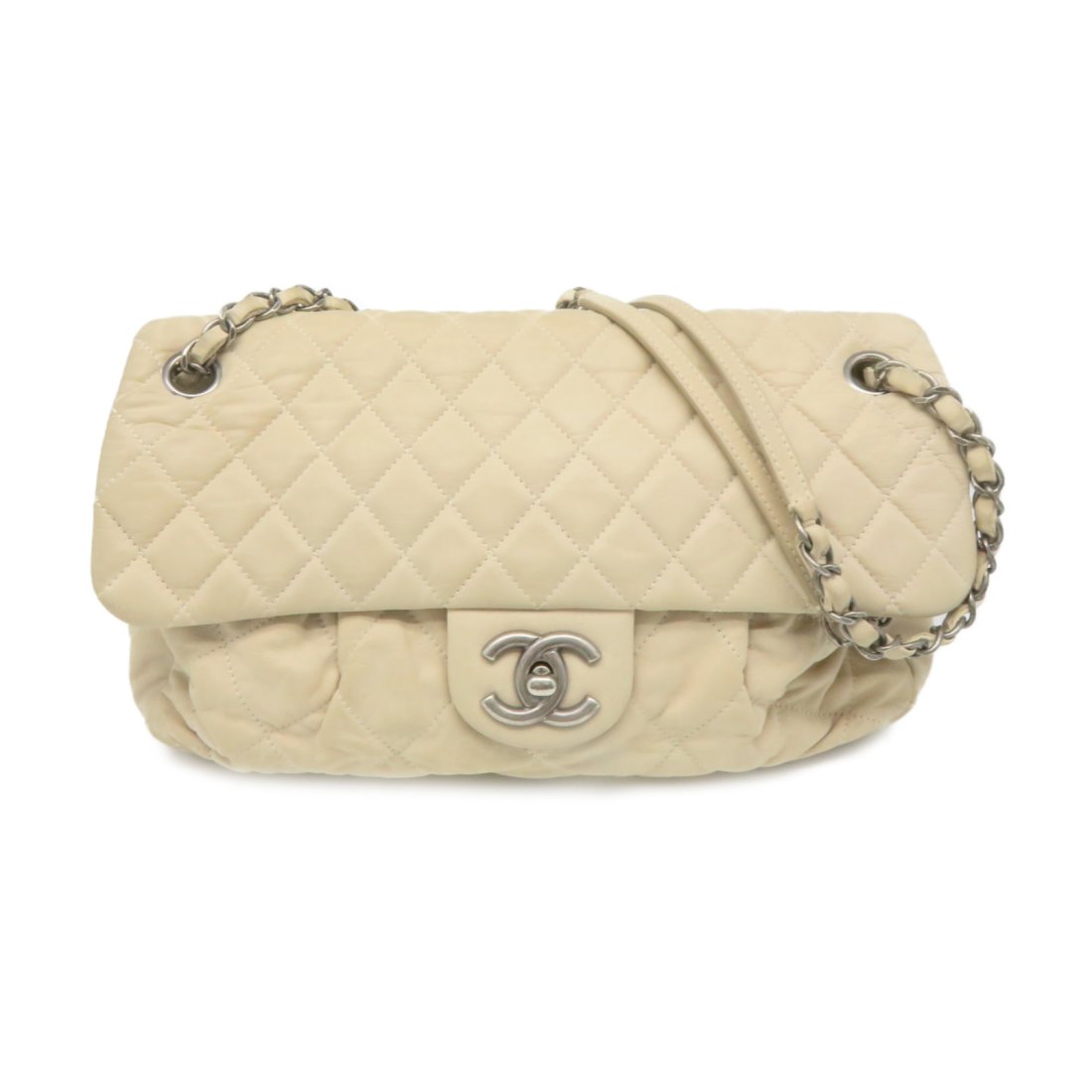 Chanel Quilted SHW CC Chain Shoulder Bag Calfskin Leather Beige (1 of 8)