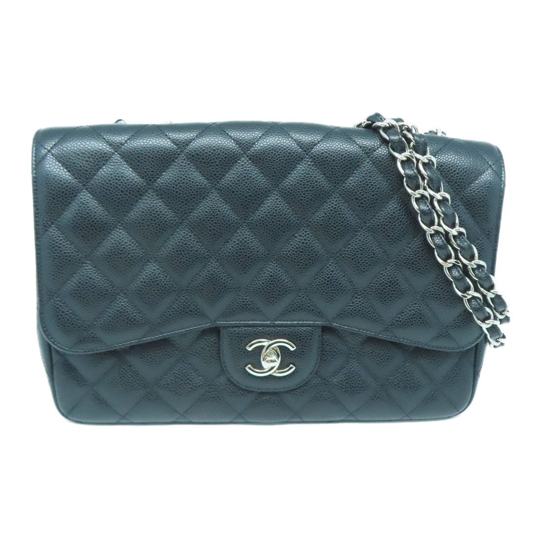 Chanel Quilted CC SHW Classic Jumbo Chain Shoulder Bag Caviar Leather Black (1 of 10)