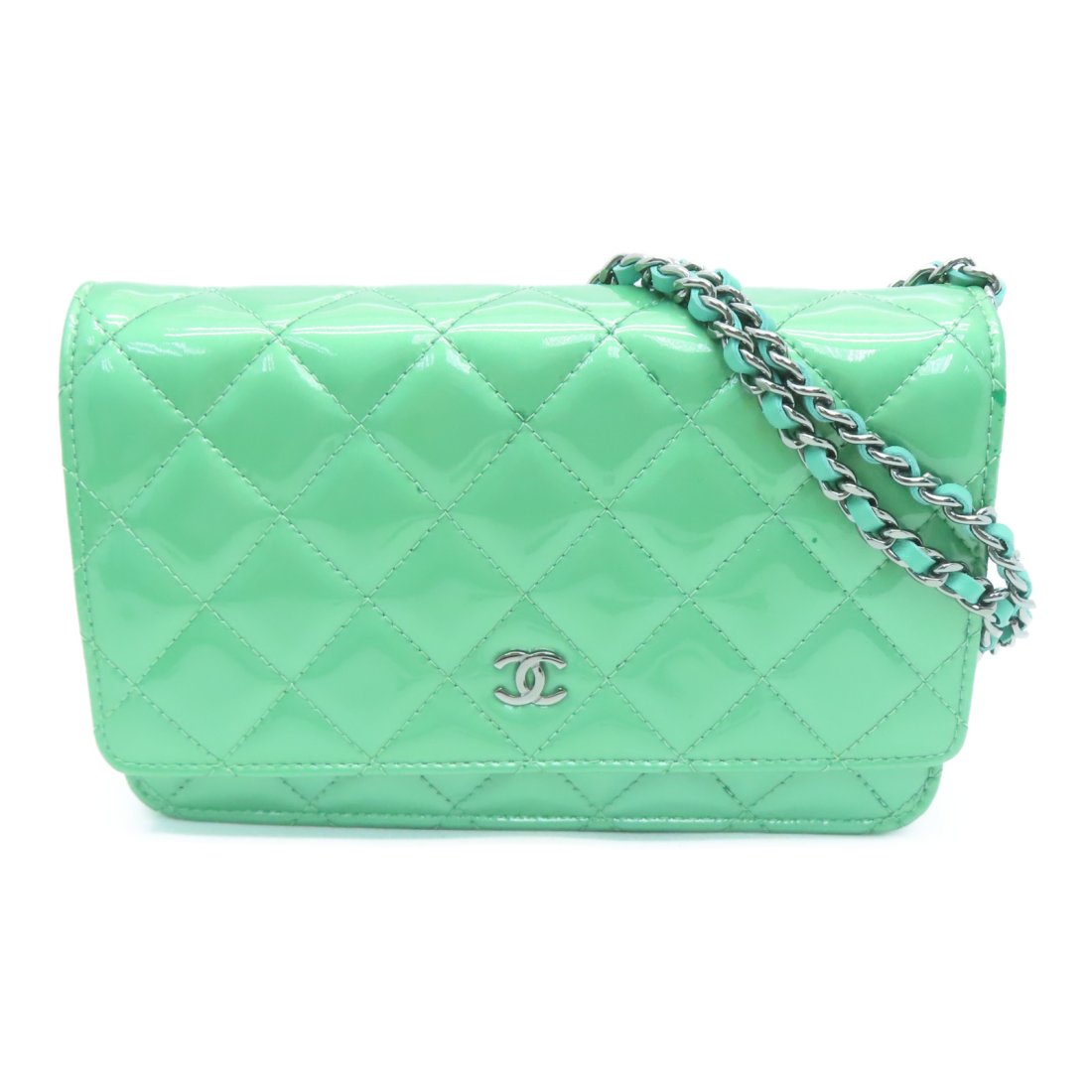 Chanel Quilted CC SHW Shoulder Bag Crossbody Patent Leather Green (1 of 9)