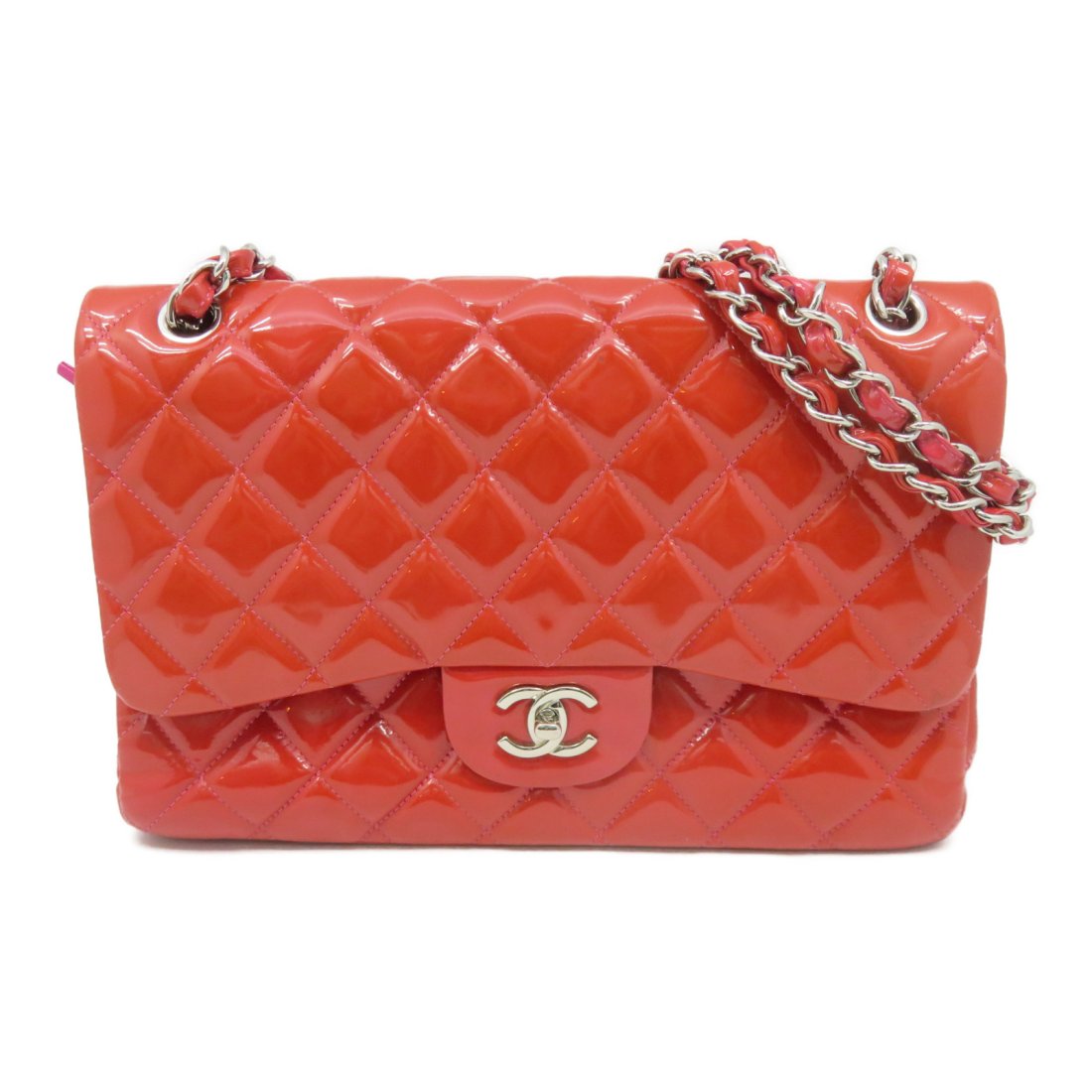 Chanel Quilted CC SHW Jumbo Classic Flap Shoulder Bag Enamel Red (1 of 9)