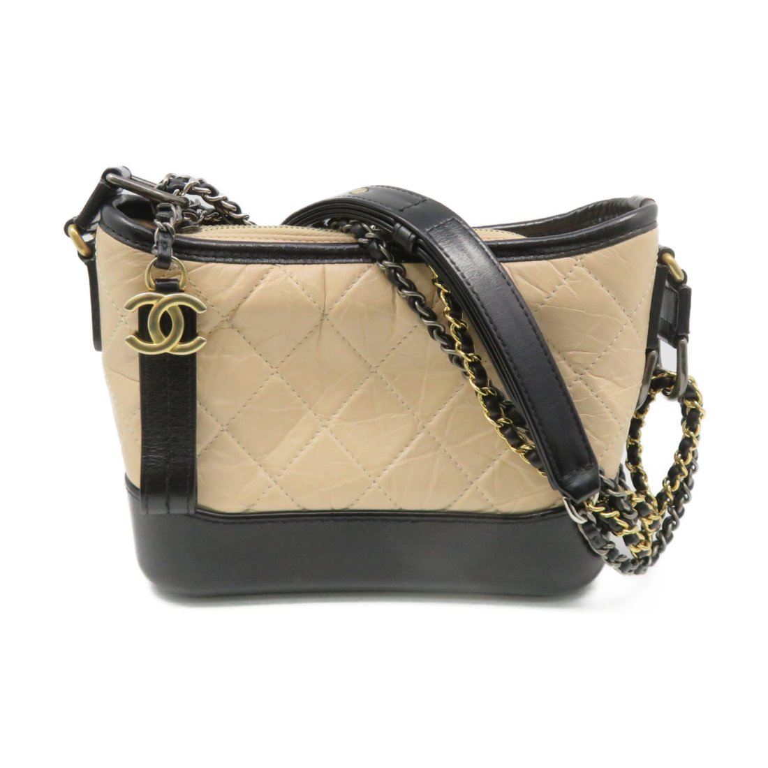 Chanel Quilted GHW CC Gabrielle Small Chain Shoulder Bag Calfskin Leather Beige (1 of 8)
