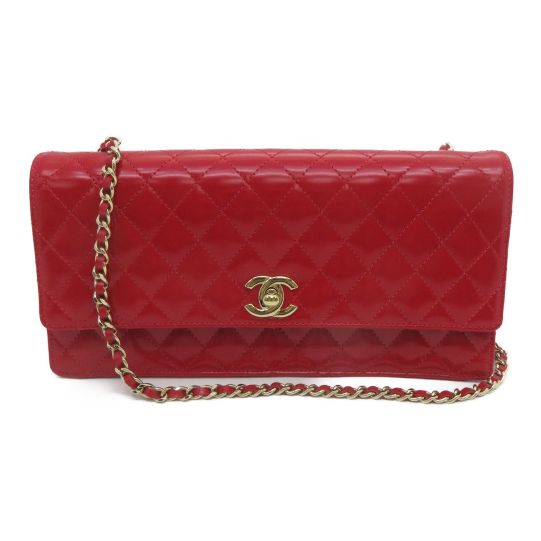 Chanel Quilted CC GHW Chain Shoulder Bag Handbag Patent Leather Red (1 of 10)