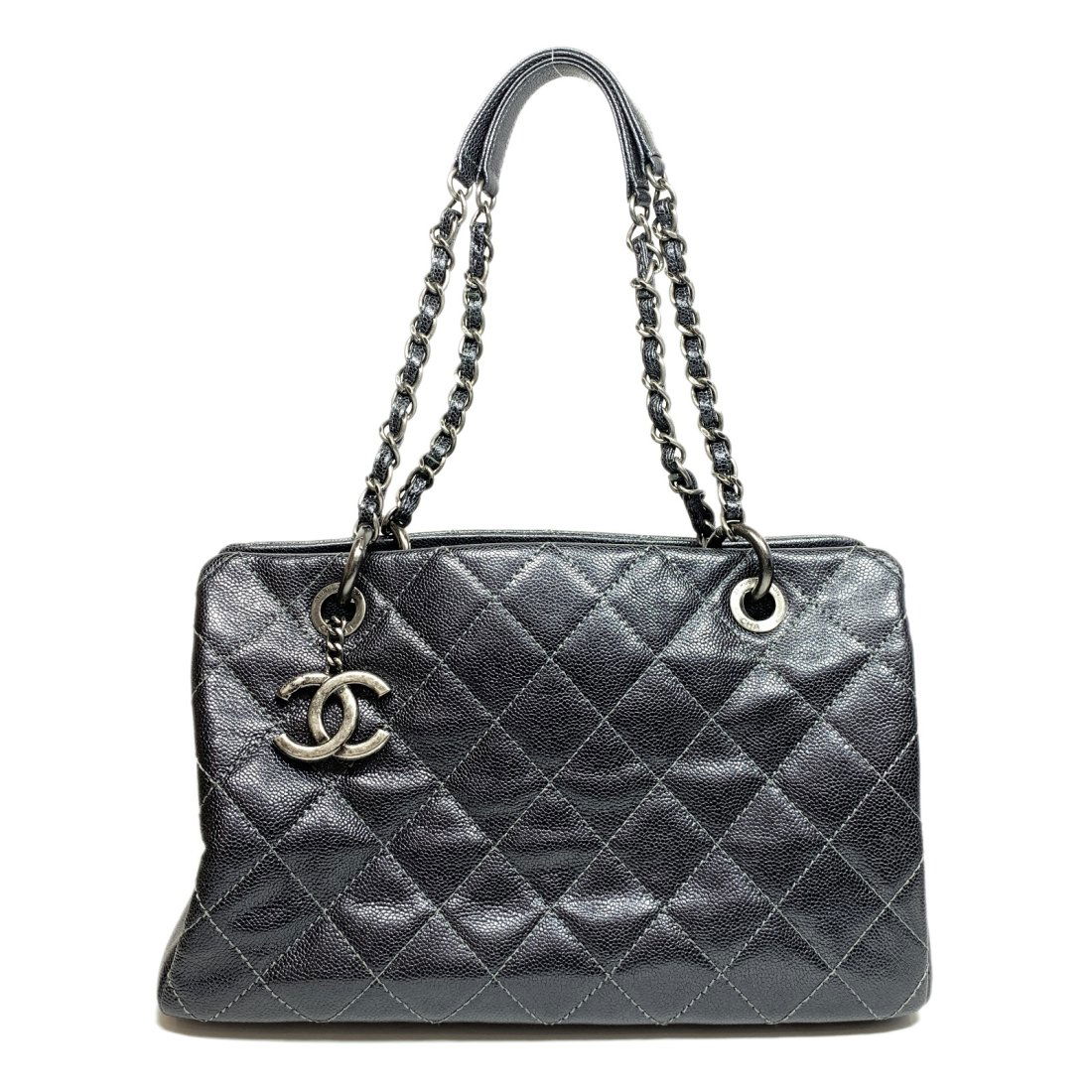 Chanel Quilted CC SHW Chain Shoulder Tote Bag Caviar Leather Black (1 of 9)