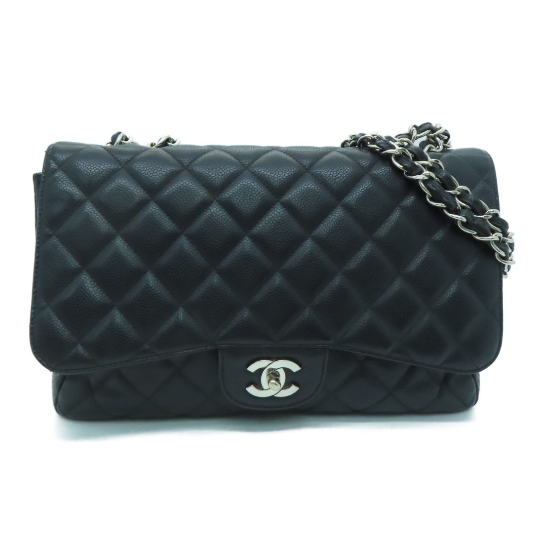 Chanel Quilted CC SHW Classic Jumbo Chain Shoulder Bag Caviar Leather Black (1 of 10)