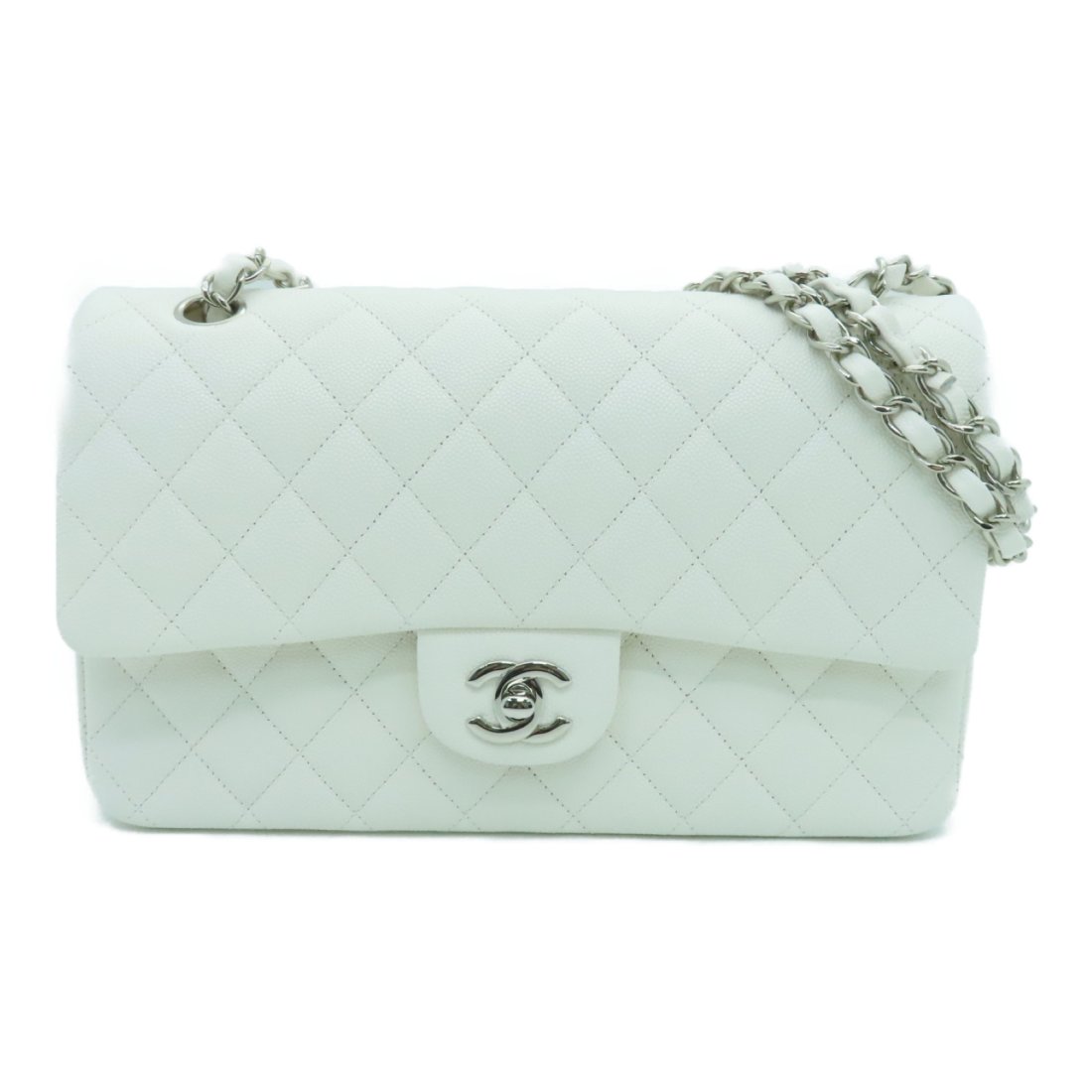 Chanel Quilted CC SHW Classic Chain Shoulder Bag Handbag Caviar Leather White (1 of 10)