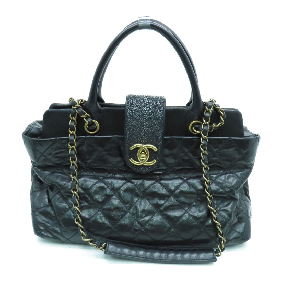 Channel Quilted CC GHW ï¼’way Shoulder Hand Bag Calfskin Leather Black (1 of 10)