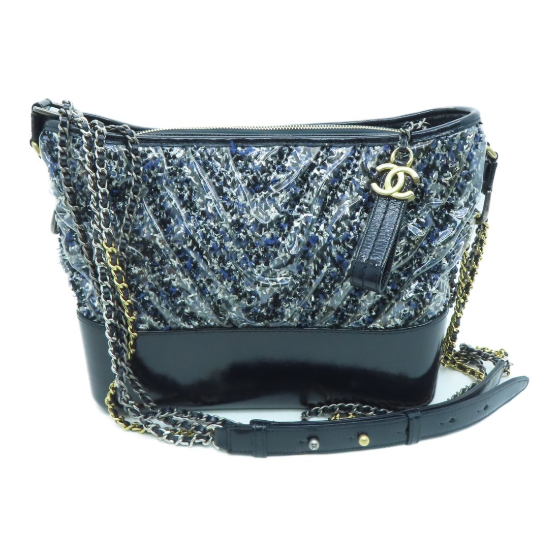 Chanel CC Gabrielle MM 28cm Chain Shoulder Bag Patent Leather Tweed Blue (1 of 10)