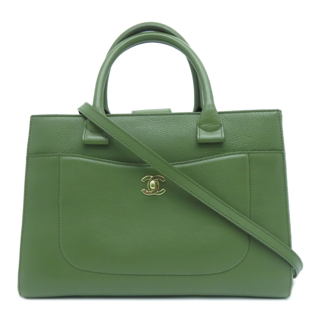 Chanel CC GHW 2 Way Shoulder Bag Calfskin Leather Green (1 of 10)