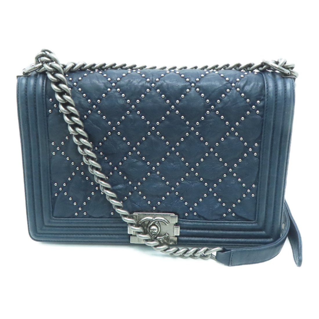 Chanel Quilted CC SHW Chain Shoulder Bag Calfskin Leather Dark Blue (1 of 9)