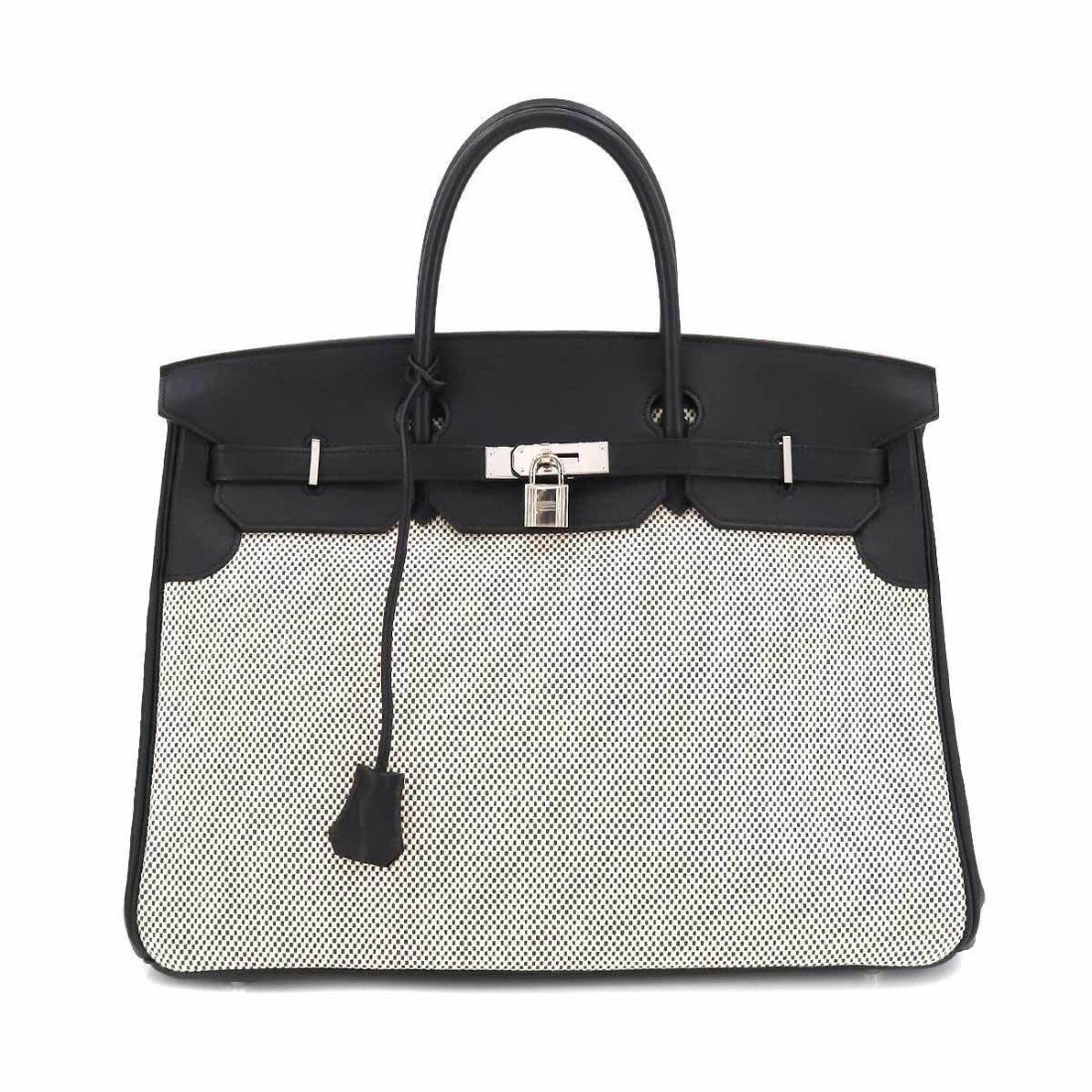 HERMES Birkin 40 Hand Bag Swift Toile GM Black Ecru (1 of 9)