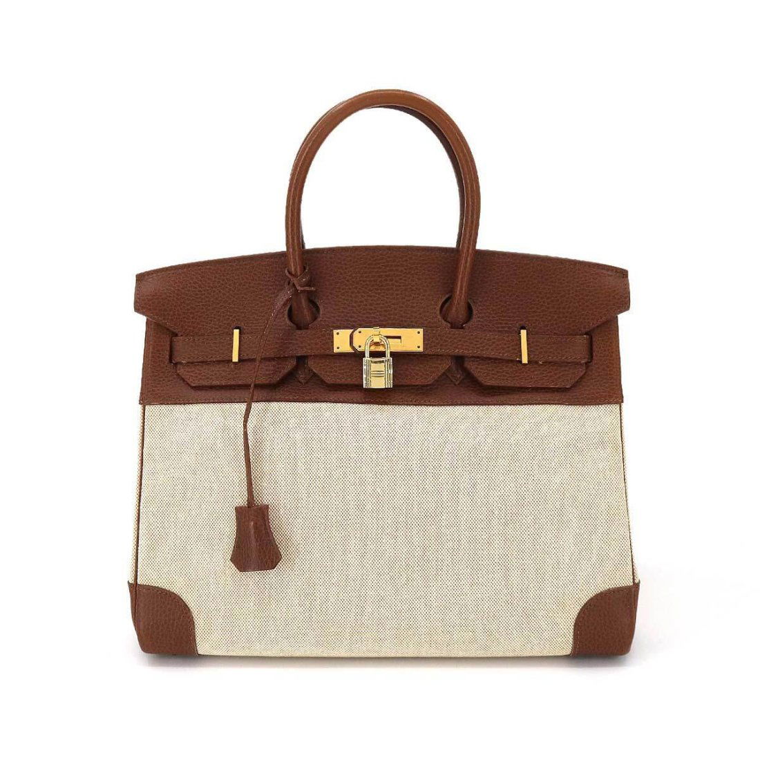 HERMES Birkin 30 Hand Bag Ardennes Toile H Leather Gold Brown Beige (1 of 9)