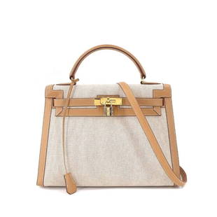 HERMES Kelly 32 2way Hand Shoulder Bag Toile H Couchevel Natural Purse: Condition:Pre-owned Brand:HERMES Style:Hand Bag / Shoulder Bag Exterior Material:Toile H , Couchevel Exterior Color:Natural Department:Women Size W:12.60 inch Size H:9.06 inch Size D:4.53 inch Handl:9