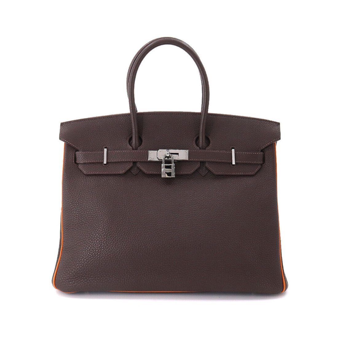 HERMES Birkin 35 Hand Bag Togo Chocolat Potiron Bicolor Purse (1 of 9)