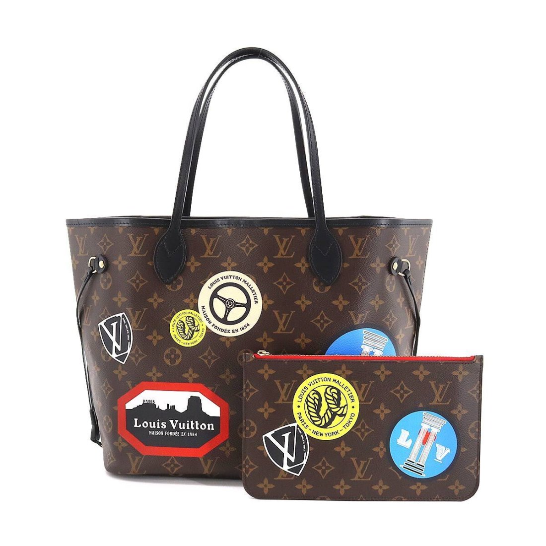 LOUIS VUITTON Monogram Neverfull MM World Tours Tote Bag M42844 (1 of 9)