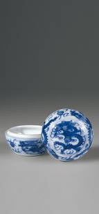 Small Blue and White Dragon Patterned Porcelain Box: Small Blue and White Dragon Patterned Porcelain Box Period: Wanli Period, Ming Dynasty Size (cm): D4.2