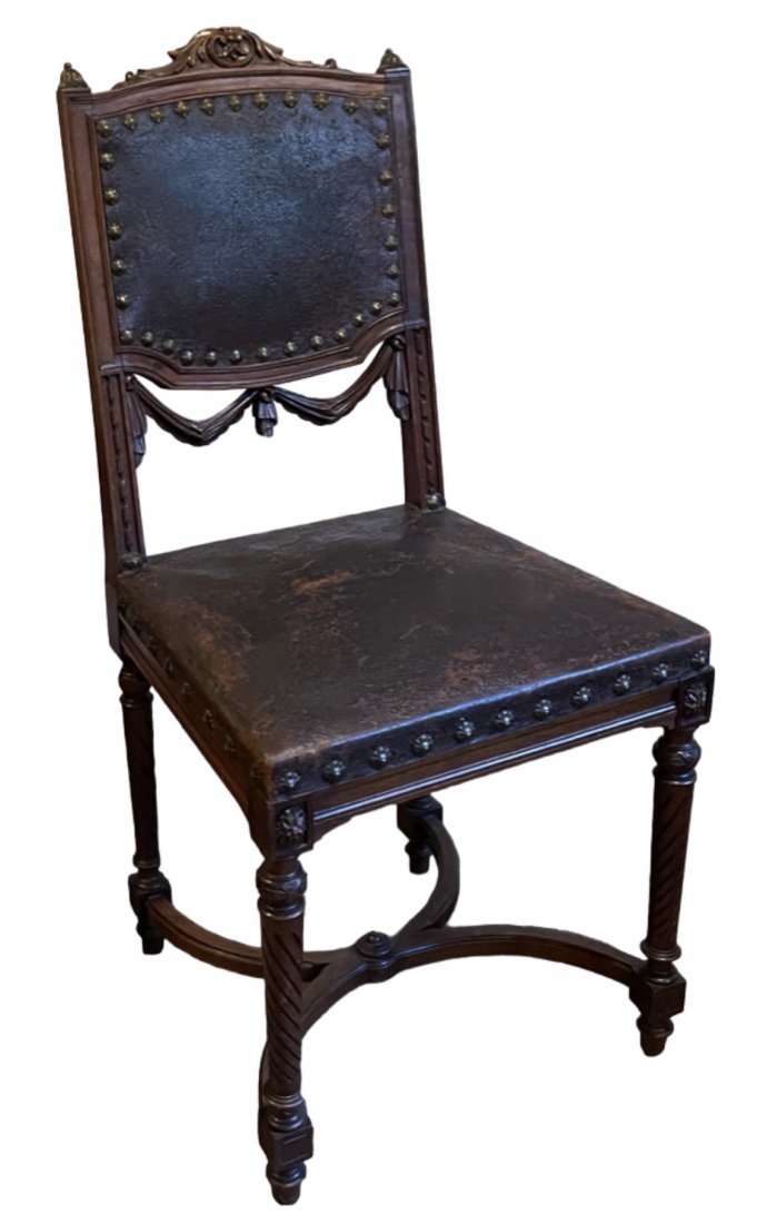 RARE Set of Six Antique Leather French dining chairs (1 of 15)